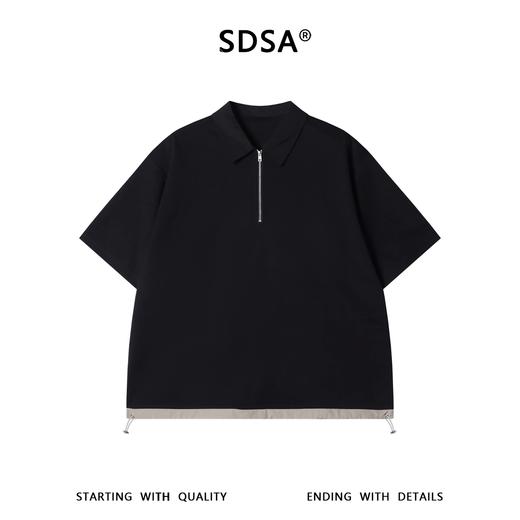 SDSA男装2026新款轻奢潮牌下摆拼接设计半拉链翻领短袖T恤百搭 商品图1