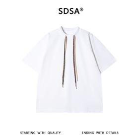 SDSA男装2026新款轻奢潮牌简约领口彩色编织抽绳圆领短袖T恤百搭
