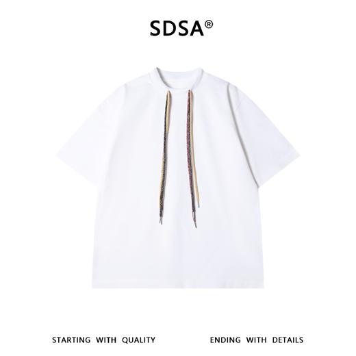SDSA男装2026新款轻奢潮牌简约领口彩色编织抽绳圆领短袖T恤百搭 商品图0