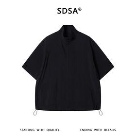 SDSA男装2026新款轻奢老钱风竖纹拉链立领短袖衬衫下摆松紧百搭