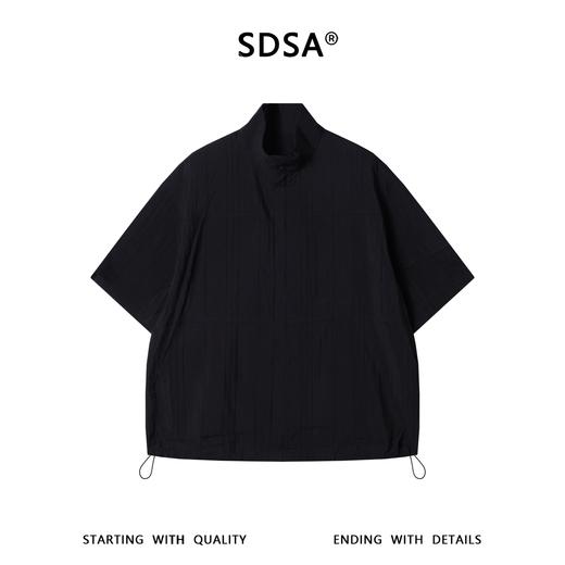 SDSA男装2026新款轻奢老钱风竖纹拉链立领短袖衬衫下摆松紧百搭 商品图0