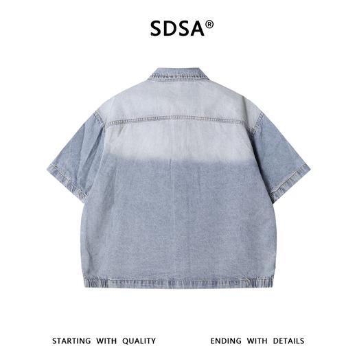 SDSA男装2026新款高贵轻奢工装风磨白印花牛仔短袖衬衫百搭时尚 商品图1