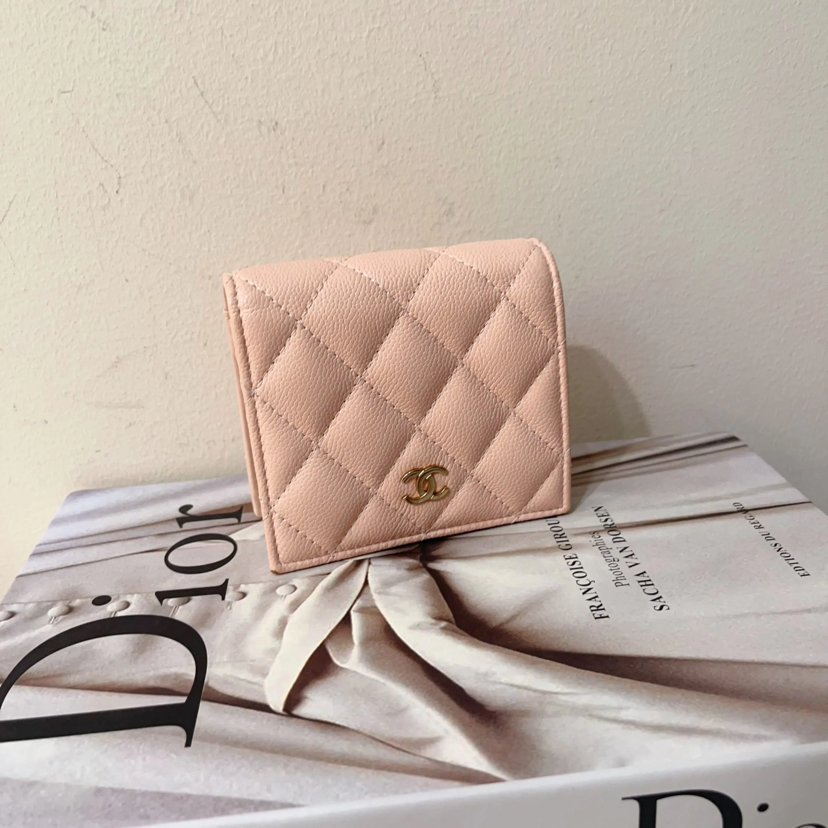 Chanel 24p 裸粉色 荔枝牛 短款 钱包​​