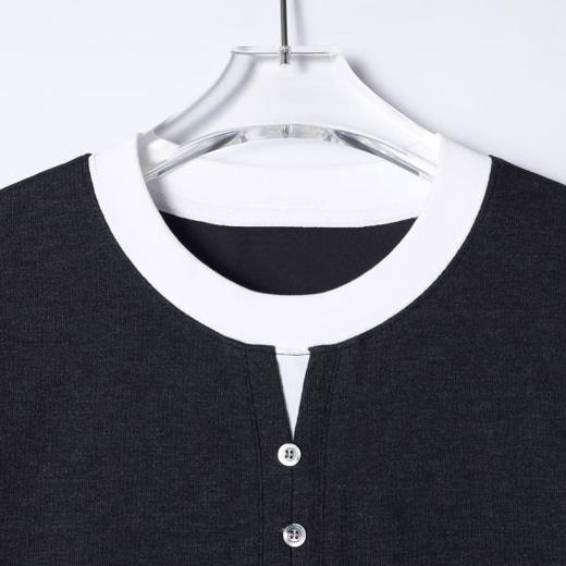 SDSA男装2026新款轻奢华夫格撞色边亨利领短袖T恤宽松肌理感上衣 商品图1