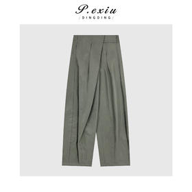 04-4潘依绣丁丁宠粉100%棉立体剪裁工装风斜门襟拼接腰带休闲裤Q83641