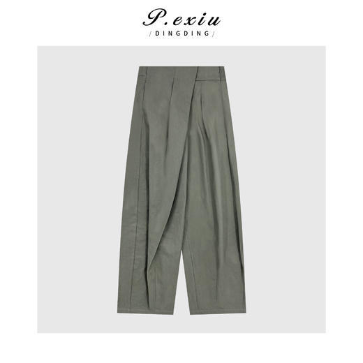 04-4潘依绣丁丁宠粉100%棉立体剪裁工装风斜门襟拼接腰带休闲裤Q83641 商品图0