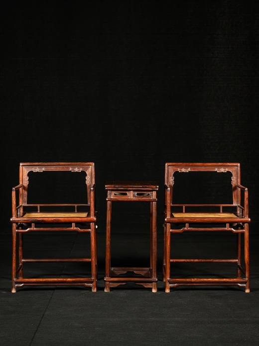 清	红木券口靠背玫瑰椅成套（两椅一几） 商品图4