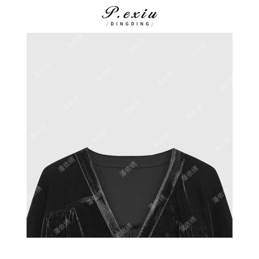 04-2潘依绣丁丁宠粉进口丝绒光泽感斜裁不规则V领开衫上衣Q67241 商品图2