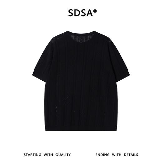 SDSA男装2026新款高贵轻奢竖条镂空提花短袖针织开衫宽松复古上衣 商品图4