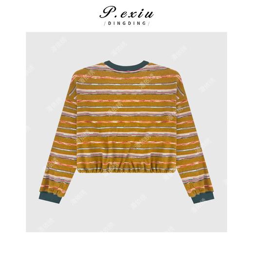 04-4潘依绣丁丁宠粉【色彩美学】羊毛绒感撞色条纹韩系减龄长袖T恤SH0135 商品图2