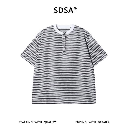 SDSA男装2026新款高贵轻奢美式撞色条纹半纽扣设计短袖T恤百搭潮 商品图0