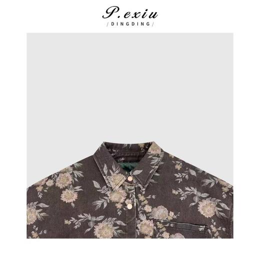 04-4潘依绣丁丁宠粉复古花朵印花做旧百搭夹棉牛仔外套 D67045 商品图2