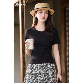 【L/2XL预售7天】设计感天丝羊毛T恤 扭结显瘦 米思阳2026夏季新款小众T恤百搭时尚短袖上衣1117