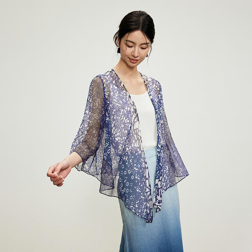 【林栖设计小店】蓝影逐风|蓝印花复古传统百搭气质夏新品衬衫上衣T1962319 商品图3