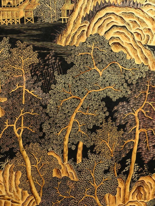 清	红木镶大漆描金山水楼台挂屏 商品图3