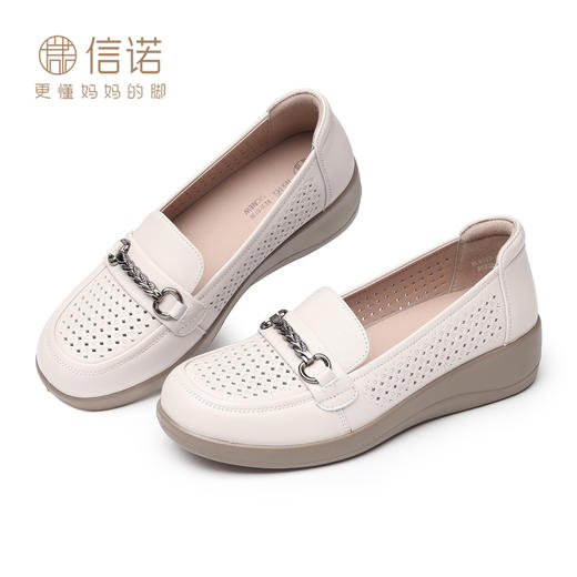 信诺女鞋2026春夏新款真皮舒适软底妈妈鞋不累脚中老年坡跟单鞋子6C9317-031 商品图4