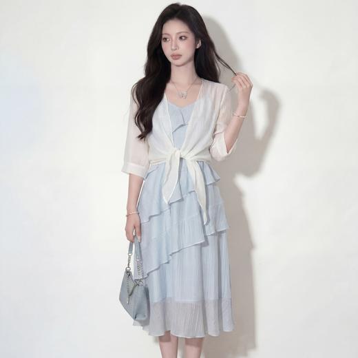 奢姿大码女装2026夏季蕾丝荷叶边吊带开衫两件套胖妹妹时尚套装9962972303 商品图0