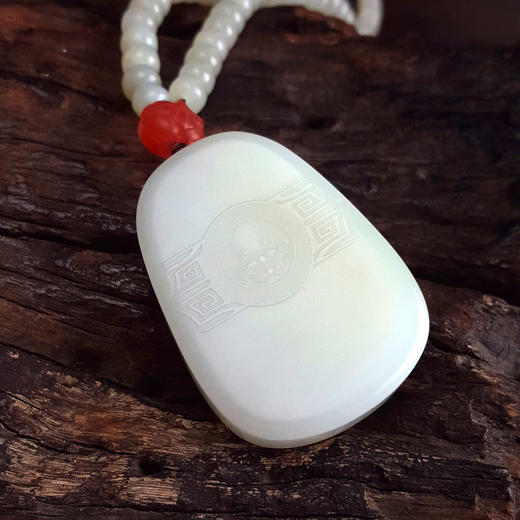 【天然正品】天然精品无杂裂新疆料观音牌和田玉（平安、吉祥）吊坠配约5*6MM桶珠和田玉项链 项链：56CM 280326HS18 商品图6