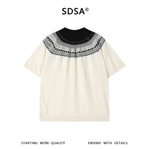 SDSA男装2026新款高贵轻奢费尔岛提花半高领针织短袖复古宽松上衣 商品图0