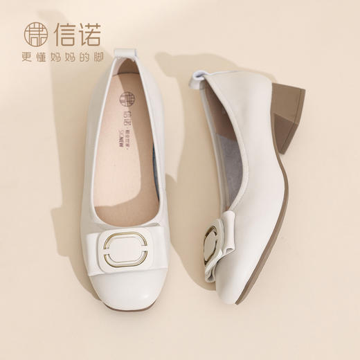 信诺女士单鞋真皮软底2026春秋新款粗跟舒适不累脚轻便透气妈妈鞋6C5009-53 商品图2
