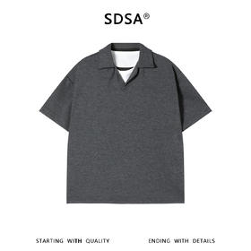 SDSA男装2026新款高贵轻奢老钱风撞色拼接翻领短袖T恤百搭时尚
