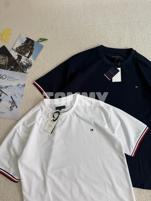 TOMMY美式经典提花扁机袖口+180g丝光珠地面料撞色短袖T恤 商品图4