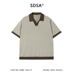 SDSA男装2026新款高贵轻奢简约复古拼接小V翻领短袖T恤商务百搭