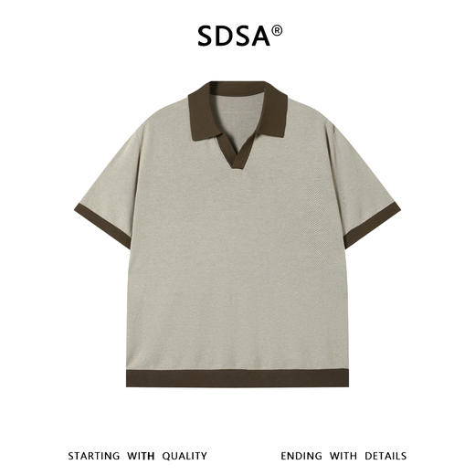 SDSA男装2026新款高贵轻奢简约复古拼接小V翻领短袖T恤商务百搭 商品图0