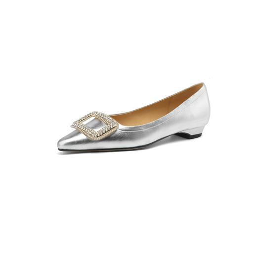 【预售7天】轻奢里外真皮经典水钻方扣单鞋欧美气质浅口低跟单鞋平底瓢鞋DB&M5813 商品图4