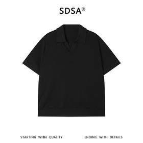 SDSA男装2026新款轻奢潮牌简约纯色提花格子小V翻领短袖T恤百搭