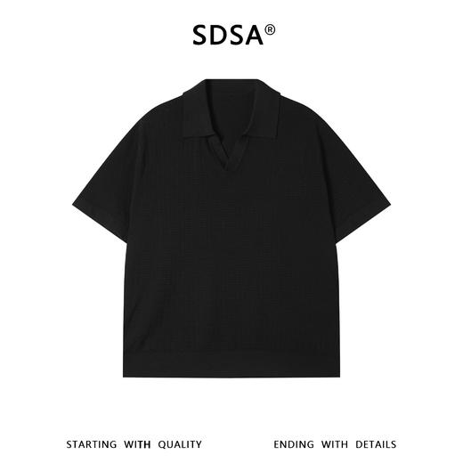 SDSA男装2026新款轻奢潮牌简约纯色提花格子小V翻领短袖T恤百搭 商品图0
