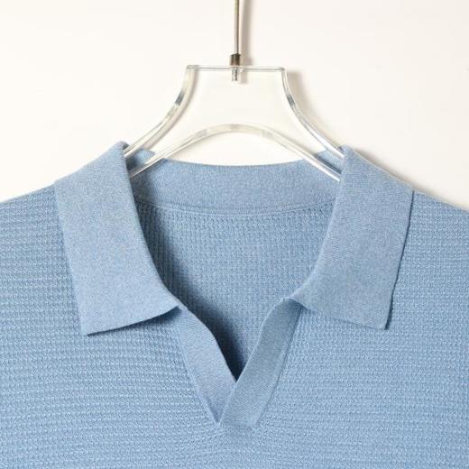 SDSA男装2026新款高贵轻奢老钱风纯色肌理感针织小V翻领短袖T恤 商品图2