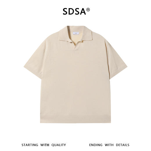 SDSA男装2026新款高贵轻奢老钱风纯色简约针织海鸥领短袖T恤百搭 商品图0