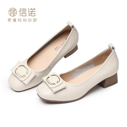 信诺女士单鞋真皮软底2026春秋新款粗跟舒适不累脚轻便透气妈妈鞋6C5009-53 商品图4