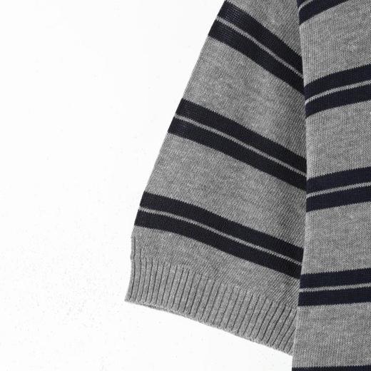 SDSA男装2026新款轻奢休闲百搭通勤复古条纹纽扣开衫短袖T恤 商品图3