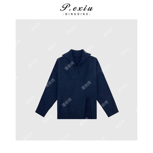 A001潘依绣丁丁宠粉羊-毛 纯色设计感下摆小V高领毛衣 Q1247 商品图0