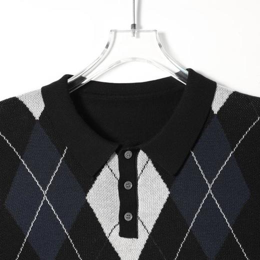 SDSA男装2026新款高贵轻奢复古菱形格针织半纽扣翻领短袖T恤百搭 商品图2