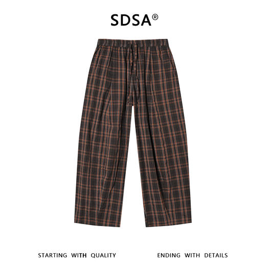 SDSA男装2026新款高贵轻奢复古格纹格子抽绳休闲裤垂感慵懒风长裤 商品图0
