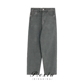 04-3潘依绣丁丁宠粉【太空灰】秋冬设计款直筒复古休闲牛仔裤 K6634
