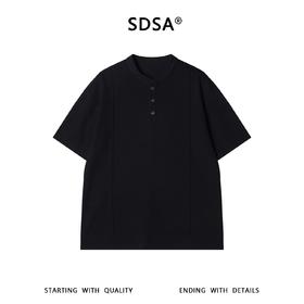 SDSA男装2026新款肌理感亨利领三粒扣短袖T恤宽松重磅休闲上衣