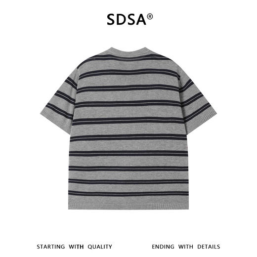 SDSA男装2026新款轻奢休闲百搭通勤复古条纹纽扣开衫短袖T恤 商品图1