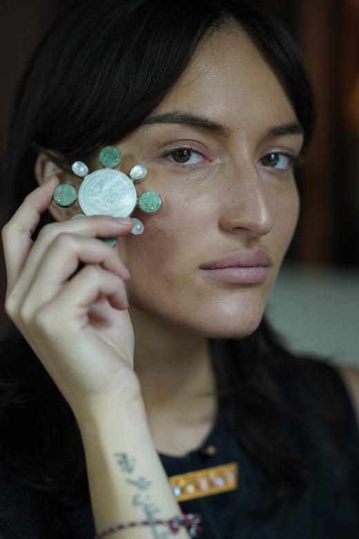 螺钿月光石翡翠胸针 商品图0