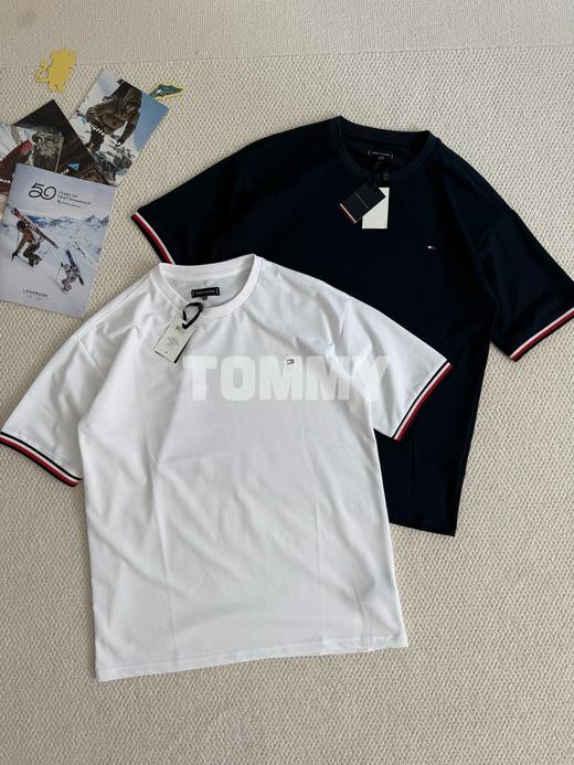 TOMMY美式经典提花扁机袖口+180g丝光珠地面料撞色短袖T恤 商品图3