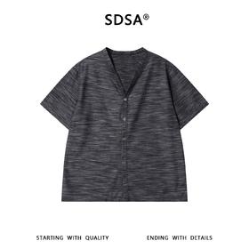 SDSA男装2026新款轻奢细条纹V领短袖开衫衬衫宽松垂感休闲上衣