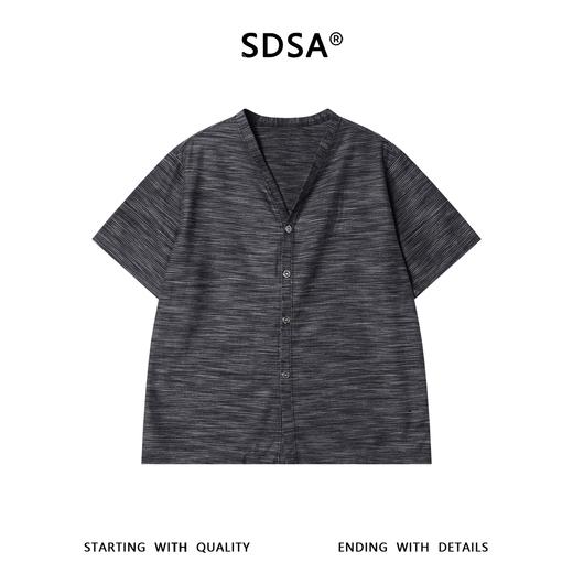 SDSA男装2026新款轻奢细条纹V领短袖开衫衬衫宽松垂感休闲上衣 商品图0