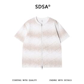 SDSA男装2026新款高贵轻奢韩系扎染裁剪拉链开衫短袖T恤百搭时尚