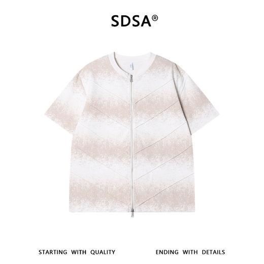 SDSA男装2026新款高贵轻奢韩系扎染裁剪拉链开衫短袖T恤百搭时尚 商品图0