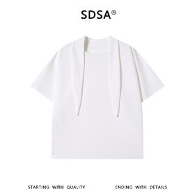 SDSA男装2026新款高贵轻奢韩系纯色系带设计短袖T恤百搭时尚上衣