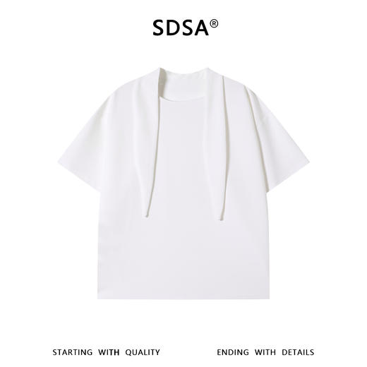 SDSA男装2026新款高贵轻奢韩系纯色系带设计短袖T恤百搭时尚上衣 商品图0