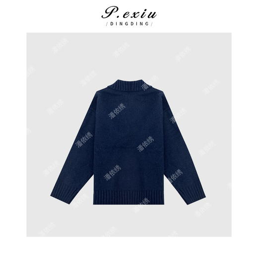 A001潘依绣丁丁宠粉羊-毛 纯色设计感下摆小V高领毛衣 Q1247 商品图1